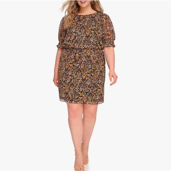 NEW| Women’s Jessica Howard Floral Chiffon Elbow Sleeve Boat Neck Mini Dress - Picture 1 of 5